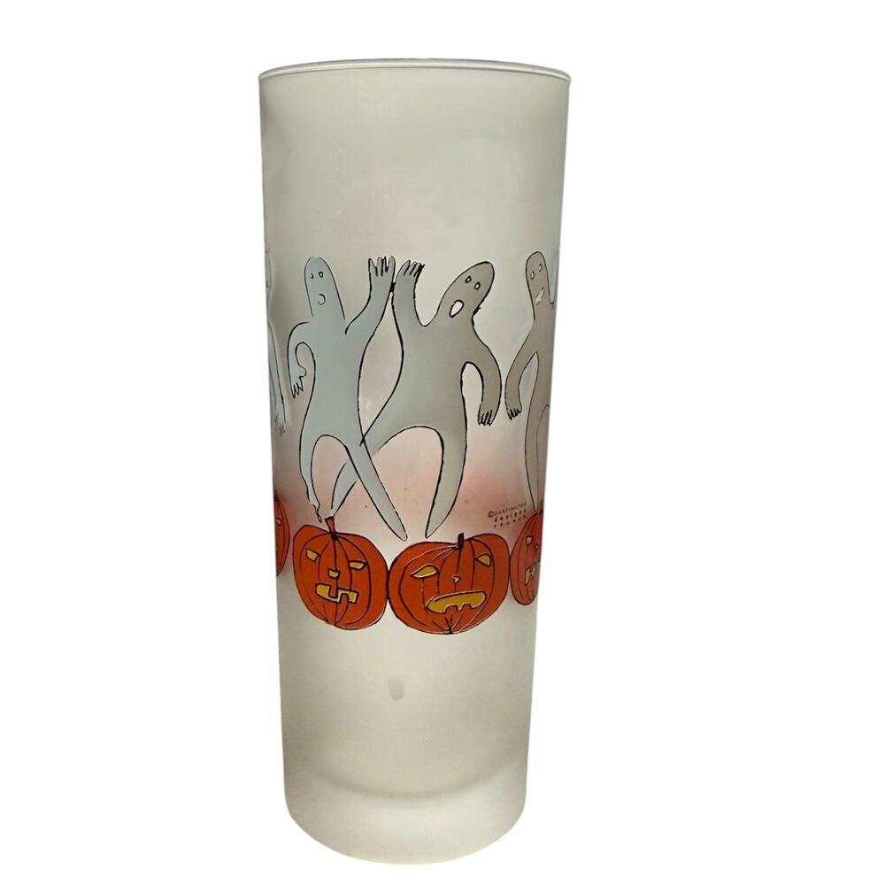 Darington France Frosted Halloween Ghost Jack O Lantern Glass Cup